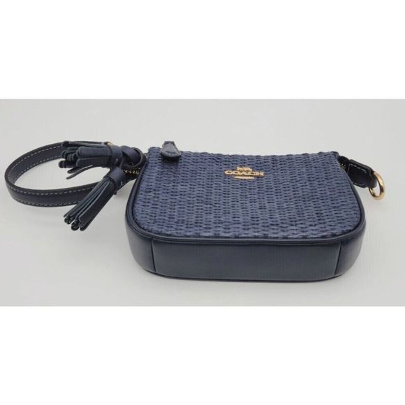 Coach CH215 Mini Midnight Navy Nolita Straw/Leather Clutch Purse Handbag $188 - Picture 3 of 7